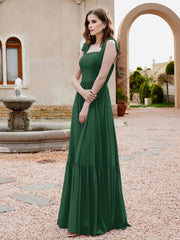 A-Line Bow Ruffle Sleeveless Chiffon Dress Dark Green