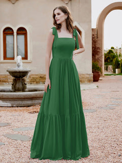 A-Line Bow Ruffle Sleeveless Chiffon Dress Emerald