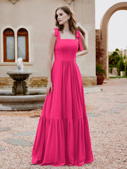 A-Line Bow Ruffle Sleeveless Chiffon Dress Fuchsia