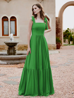 A-Line Bow Ruffle Sleeveless Chiffon Dress Green