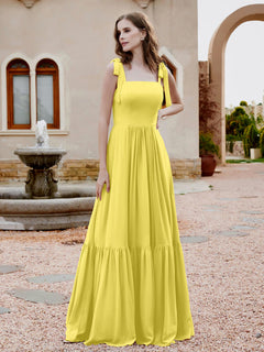A-Line Bow Ruffle Sleeveless Chiffon Dress Lemon