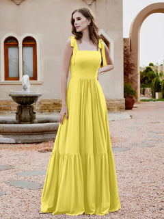 A-Line Bow Ruffle Sleeveless Chiffon Dress Lemon Plus Size