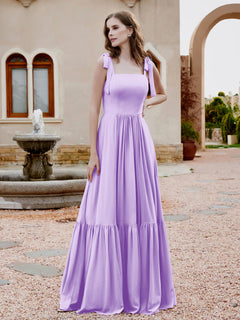 A-Line Bow Ruffle Sleeveless Chiffon Dress Lilac