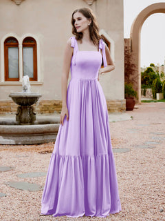 A-Line Bow Ruffle Sleeveless Chiffon Dress Lilac Plus Size