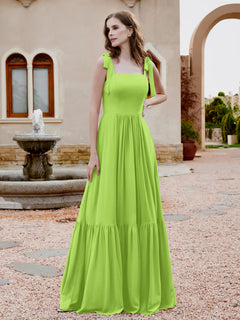 A-Line Bow Ruffle Sleeveless Chiffon Dress Lime Green