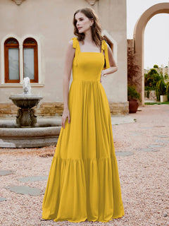 A-Line Bow Ruffle Sleeveless Chiffon Dress Marigold Plus Size