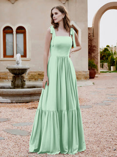 A-Line Bow Ruffle Sleeveless Chiffon Dress Mint Green
