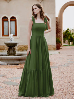 A-Line Bow Ruffle Sleeveless Chiffon Dress Moss Plus Size