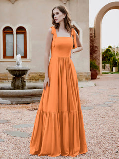 A-Line Bow Ruffle Sleeveless Chiffon Dress Orange