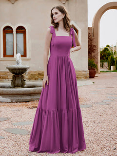 A-Line Bow Ruffle Sleeveless Chiffon Dress Orchid Plus Size