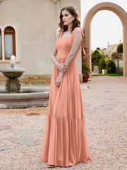 A-Line Bow Ruffle Sleeveless Chiffon Dress Papaya