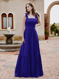 A-Line Bow Ruffle Sleeveless Chiffon Dress Royal Blue Plus Size