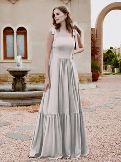 A-Line Bow Ruffle Sleeveless Chiffon Dress Silver