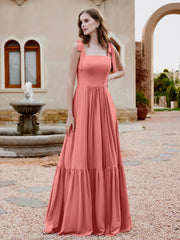 A-Line Bow Ruffle Sleeveless Chiffon Dress Sunset