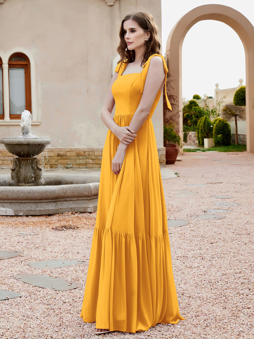 A-Line Ruched Chiffon Asymmetrical Dress Tangerine main image 0