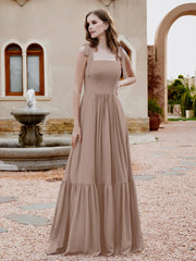 A-Line Bow Ruffle Sleeveless Chiffon Dress Taupe Plus Size