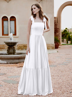 A-Line Bow Ruffle Sleeveless Chiffon Dress White