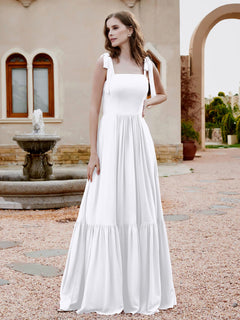 A-Line Bow Ruffle Sleeveless Chiffon Dress White Plus Size