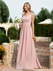V-neck Spaghetti Straps Bridesmaid Dress With Slit Dusty Rose