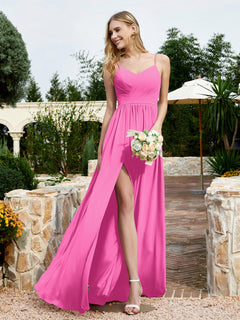 V-neck Spaghetti Straps Bridesmaid Dress With Slit Azalea Plus Size