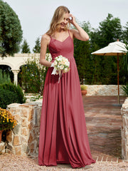 V-neck Spaghetti Straps Bridesmaid Dress With Slit Burgundy
