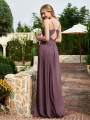 V-neck Spaghetti Straps Bridesmaid Dress With Slit Cabernet