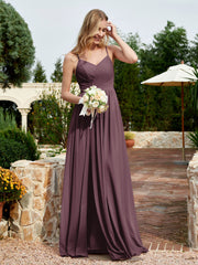 V-neck Spaghetti Straps Bridesmaid Dress With Slit Cabernet