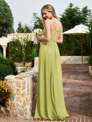 V-neck Spaghetti Straps Bridesmaid Dress With Slit Clover Plus Size