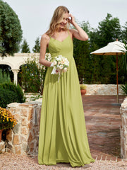 V-neck Spaghetti Straps Bridesmaid Dress With Slit Clover