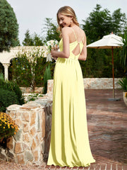 V-neck Spaghetti Straps Bridesmaid Dress With Slit Daffodil