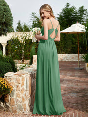 V-neck Spaghetti Straps Bridesmaid Dress With Slit Emerald