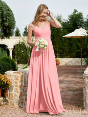 V-neck Spaghetti Straps Bridesmaid Dress With Slit Flamingo