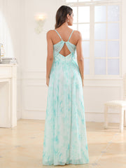 V-neck Spaghetti Straps Bridesmaid Dress With Slit Minty Cloud