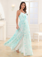 V-neck Spaghetti Straps Bridesmaid Dress With Slit Minty Cloud