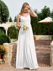 V-neck Spaghetti Straps Bridesmaid Dress With Slit Ivory