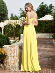 V-neck Spaghetti Straps Bridesmaid Dress With Slit Lemon