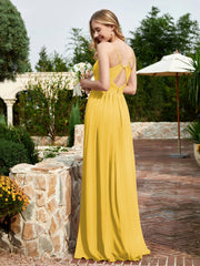 V-neck Spaghetti Straps Bridesmaid Dress With Slit Marigold