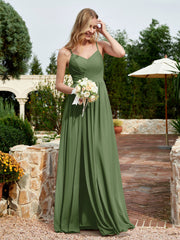 V-neck Spaghetti Straps Bridesmaid Dress With Slit Moss