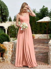 V-neck Spaghetti Straps Bridesmaid Dress With Slit Papaya