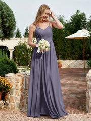 V-neck Spaghetti Straps Bridesmaid Dress With Slit Stormy