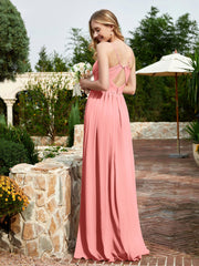 V-neck Spaghetti Straps Bridesmaid Dress With Slit Sunset