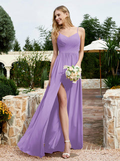 V-neck Spaghetti Straps Bridesmaid Dress With Slit Tahiti Plus Size