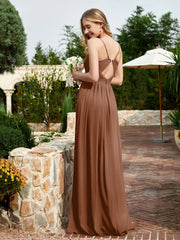 V-neck Spaghetti Straps Bridesmaid Dress With Slit Terracotta