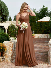 V-neck Spaghetti Straps Bridesmaid Dress With Slit Terracotta