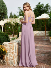 V-neck Spaghetti Straps Bridesmaid Dress With Slit Vintage Mauve