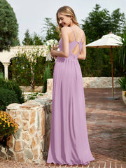 V-neck Spaghetti Straps Bridesmaid Dress With Slit Wisteria