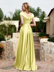 Satin Cap Sleeve Bridesmaid Dress With Pocket Daffodil