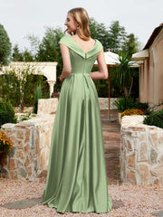 Satin Cap Sleeve Bridesmaid Dress With Pocket Dusty Sage