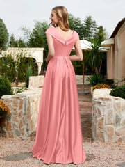Satin Cap Sleeve Bridesmaid Dress With Pocket Flamingo