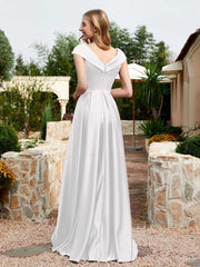 Satin Cap Sleeve Bridesmaid Dress With Pocket Ivory